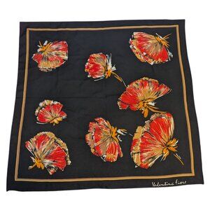 Vintage Valentina Fiore Scarf Fan Flower Botanical Floral Square Vibrant 70s 80s